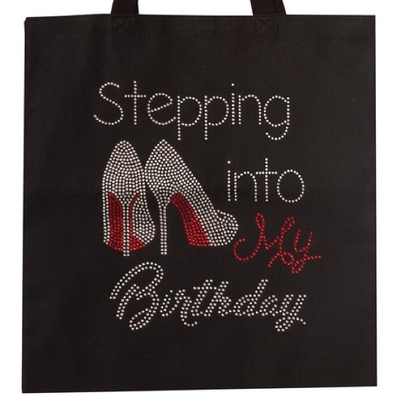Canvas Black Birthday Rhinestone Embellished Tote Bag NWT - Picture 5 of 8